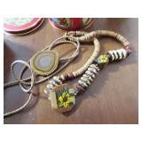 POLISHED STONE BOLO TIE AND CARVED WOODED