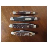 4 POCKET KNIVES "SOME WITH DAMAGE" - OLD TIMER