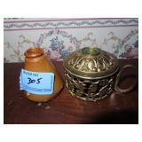 BRASS INK WELL AND STONE WARE INK WELL
