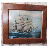 WATERCOLOR OF A SAILING TALL SHIP IN PINE FRAME