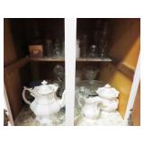 GROUPING: CERAMIC TEA SET, GLASSWARE, AND CUPS
