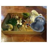 GLASS FLOWER FROGS, CERAMIC BASKET, ETC