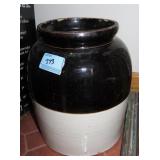BROWN AND WHITE STORAGE CROCK