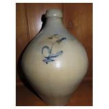 12" CROCK JUG WITH BLUE DECORATION