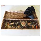 ANTIQUE COLLAR BOX WITH ASSORTED NICK KNACKS