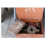 WOODEN BOX W/ PIPE THREADER & DRILL BITS