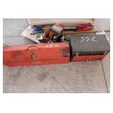 METAL TOOL BOXES WITH TOOLS AND YARD TOOLS