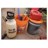 2 BUCKETS, GAS CAN, PUMP SPRAYER