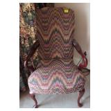 QUEEN ANNE STYLE UPHOLSTERED OPEN ARM CHAIR