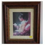 LADY READING A BOOK PRINT WITH ANTIQUE FRAME