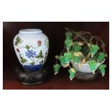 MINIATURE ASIAN GINGER JAR AND BRASS AND GLASS