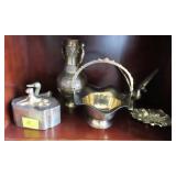 6 BRASS ITEMS: DUCKS, BASKET, DISH, BOX, VASE
