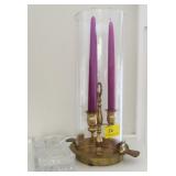 BRASS CANDLE HOLDER AND CRYSTAL PIPE/ASHTRAY