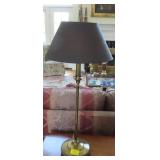 PAIR BUFFET STYLE BRASS LAMPS WITH SHADES