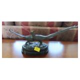 CAST PHEASANT STATUE ON MARBLEIZED WOOD BASE