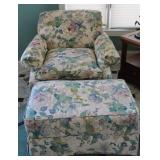 CLAYTON MARCUS UPHOLSTERED ARM CHAIR AND OTTOMAN