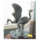 METAL WATER BIRD SCULPTURE ON WOOD BASE