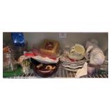 DEVILED EGG PLATE, WOODEN BOWL, NAPKIN RINGS, CRYS