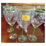 CRYSTAL PITCHER WITH 4 HAND PAINTED WINE GLASSES