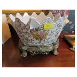 15" CERAMIC ASIAN CENTERPIECE BOWL ON METAL STAND