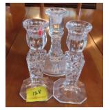 PAIR 6" CRYSTAL CANDLESTICKS AND 1 ODD