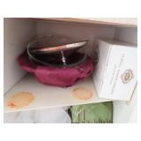 SILVERPLATE SERVING PIECES, LINENS, ETC.