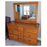 SUMTER CABINET CO. 9 DRAWER MAPLE DRESSER WITH MIR
