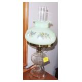 GLASS OIL LAMP CONVERTED TO ELECTRIC WITH PAINTED