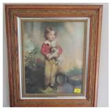 CHILD WITH DOG PRINT - ANTIQUE OAK FRAME