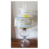 GLASS OIL LAMP CONVERTED TO ELECTRIC WITH PAINTED