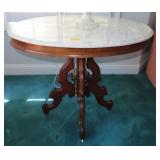 VICTORIAN WALNUT MARBLE TOP OVAL LAMP TABLE