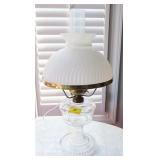 GLASS OIL LAMP CONVERTED TO ELECTRIC WITH MILK GLA