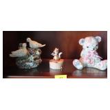 CERAMIC DOVE MUSIC BOX, SQUIRREL RING BOX AND