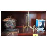 ASIAN CERAMIC COVERED DISH AND PAINTED EGG