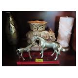 VASE, BRASS HORSE, CANDLE AND ELEPHANT VASE