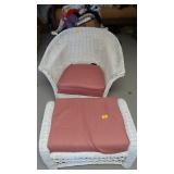 WICKER CHAIR AND OTTOMAN, WICKER ROCKER, UPHOLSTER