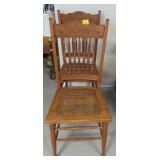 2 OAK KITCHEN CHAIRS, PRESS BACK, WOVEN SEATS