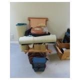 FOLDING PORTABLE CHAIR, NEW TOILET SEAT, RUGS,