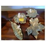 4 BRASS LEAF DISHES