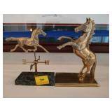 BRASS HORSE FIGURINE AND BRASS HORSE DESKTOP WEATH