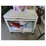 WICKER TABLE, LINENS, TOSS ACROSS GAME, RUGS,