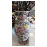 ASIAN VASE 18" CERAMIC WITH ARTIFICIAL FLOWERS