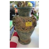 13" ASIAN VASE WITH ARTIFICIAL FLOWERS