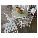 PATIO TABLE, 4 CHAIRS AND FOOT STOOL
