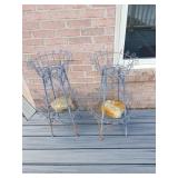 2 WROUGHT IRON PATIO PLANT STANDS, GLASS TOP PATIO