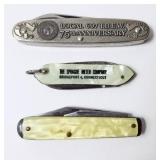 3 ADVERTISING KNIVES: POWER EQUIP. CO. KNOXVILLE,