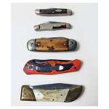 5 FOLDING POCKET KNIVES: 2 ARE BROKEN CASE KNIVES