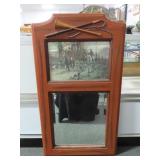 HUNT PRINT/BEVELED GLASS MIRROR WITH APPLIED HORN