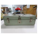 METAL TACKLE BOX WITH BOOYA LURES, FLECK LURES,