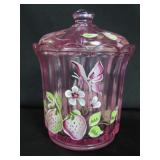 FENTON COVERED JAR - HAND PAINTED BY M. CAPLINGER